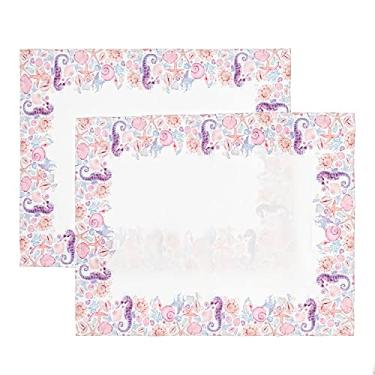 Imagem de Kit Mesa Posta Jogo Americano 4 Lugares 12 Pçs Micropercal 200 Fios Fundo do Mar (Capa+Guardanapo+Abraçadeira)