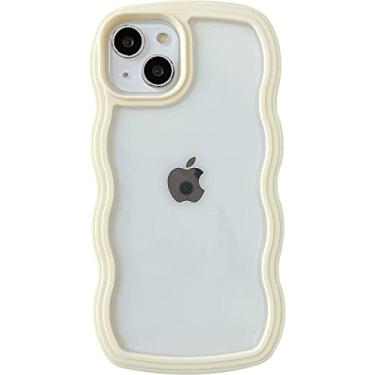 Imagem de Caseative Capa para iPhone 14, linda capa de telefone macia à prova de choque com moldura ondulada encaracolada (amarela)