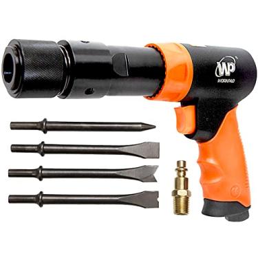 Imagem de Martelo de ar de barril longo de 190 mm da WORKPAD com retentor de cinzel de mudança rápida e conjunto de cinzéis de 4 peças, ferramentas pneumáticas