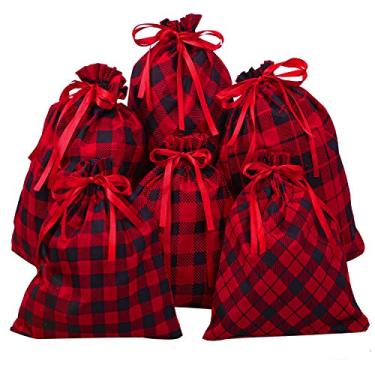 Imagem de Pacote com 6 sacos de armazenamento Aneco de algodão vermelho e preto com cordão, sacos de , sacos de lembrancinha de festa