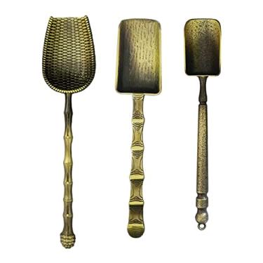 Imagem de Xusmyzm Colheres medidoras colher de chá de café com alça longa arte vintage colheres de chá de metal conjunto de 3, presentes