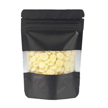Imagem de 100 sacos de mylar coloridos revendedores com janela fosca transparente vedação térmica ziplock café armazenamento de alimentos bolsa de alumínio fosco (9 cm x 13 cm (3,5 pol. x 5,1 pol), preto)