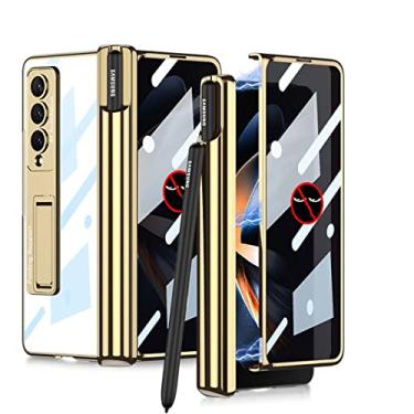 Imagem de para Galaxy Z Fold 4 Case com ranhura caneta, Cobertura do pára-choques dobrável por eletrodeposição Proteção de tela anti-peek Capa magnética à prova de choque,para Samsung Galaxy Z Fold 4 (Gold)