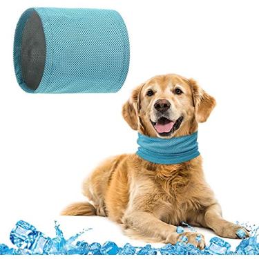 Imagem de Bandana refrescante para animais de estimação cachecol de gelo para cachorro verão confortável macio respirável coleira de cachorro babador de resfriamento instantâneo lavável, azul, M (pescoço: 45cm)
