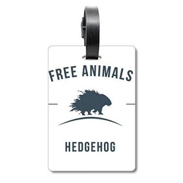 Imagem de Desenho Animado Ouriço Animal Contorno Azul Mala Etiqueta Bagagem Cartão Pendurado Etiqueta Scutcheon Etiqueta, Multicolorido.
