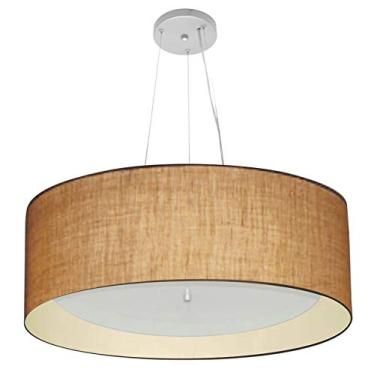Imagem de Lustre Pendente Cilíndrico Cúpula Duplo Tecido 80x30 cm, Vivare Iluminação, Pendente4142 LPLA, Palha/Bege, Gigante