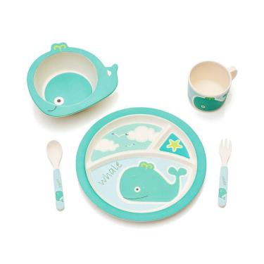 Imagem de Kit alimentação infantil fibra de bambu estampa baleia