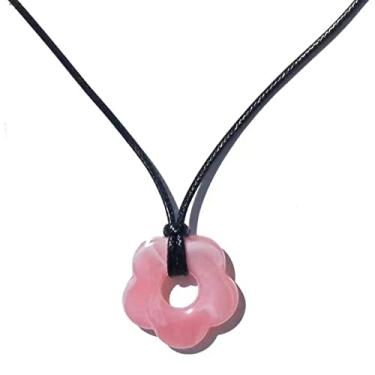 Imagem de Maybenice Colar com pingente de flor de acrílico para meninas e mulheres colar de linha de cera ajustável colar corrente clavícula gargantilha de joias, one size, Acrílico, Sem Pedra Preciosa