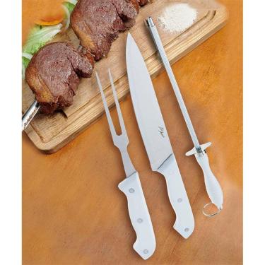 Imagem de Patty Bueno: Cuidando do seu bem estar - Conjunto de Ferramentas de Churrasco (Faca, Chaira, Garfo) - 3 Peças