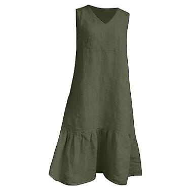 Imagem de Vestidos femininos com estampa vintage vestido de tule vestidos de verão para mulheres vestido camisa senhora estilo vintage cintura alta maxi, Verde, M