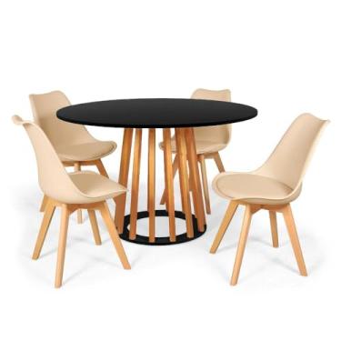 Imagem de Conjunto Mesa de Jantar Talia Amadeirada Preta 120cm com 4 Cadeiras Eiffel Leda - Nude