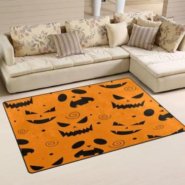 Imagem de Tapete de área laranja Happy Halloween All Saints' Day 1,7 x 2,6 pés tapete fácil de cuidar tapete de brincar para sala de estar sala de estar sala de jogos decoração de casa