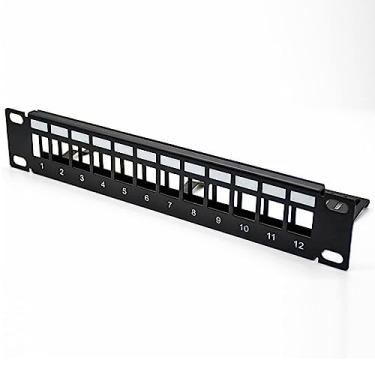 Imagem de Yankok [Painel de patch em branco de 12 portas] 10 pol. 1U com suporte de rack de gerenciamento de cabos para acoplador em linha CAT5/5e CAT6/6a e CAT7 não blindado RJ45 Keystone Jacks