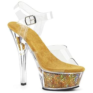 Imagem de PROMI Sapatos de salto alto sexy 15 verão fundo transparente cristal fino com sandálias femininas, Amarelo, 40