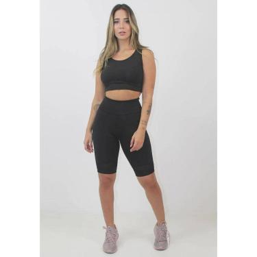 Imagem de Bermuda e Cropped Preto Conjunto Fitness Feminino | REF: LX140