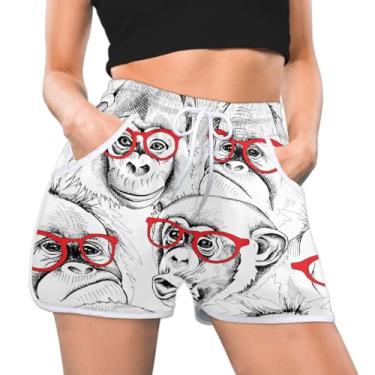 Imagem de QIANDODUO Short atlético feminino fofo macaco óculos de verão casual atlético confortável secagem rápida academia treino, Multi, XXG