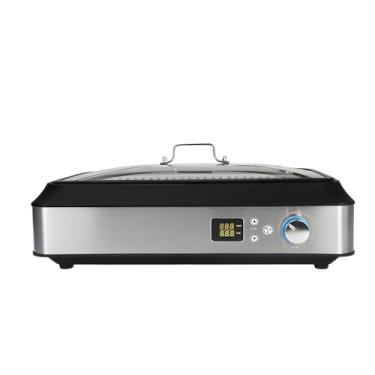 Imagem de XCPHGFM Grelha elétrica interna sem fumaça com placa de cozimento antiaderente e botão de temperatura ajustável de quente para sear, segura para máquina de lavar louça 1500W churrasqueira coreana sem