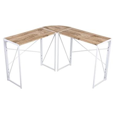 Imagem de Mesa de canto para computador dobrável mesa de estudo rústica para escritório em casa, 119 cm C x 119 cm L x 74 cm A