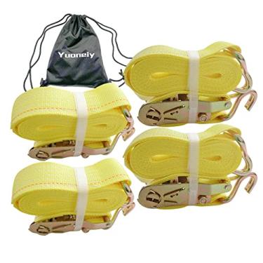 Imagem de Yuoneiy Correias de amarração de catraca para serviço pesado (4PK) 5 cm x 38 cm x 1,995 kg J gancho de carga tiras de amarração para motocicleta, ATV, UTV, trailer
