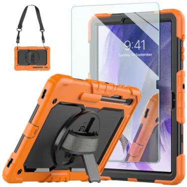 Imagem de Capa para Samsung Galaxy Tab S8 plus 2022/S7 FE/S7 Plus 12,4 polegadas, com protetor de tela de vidro temperado 9H Ambison [grau militar atualizado] capa resistente à prova de choque com suporte e alça S-Pen (laranja)