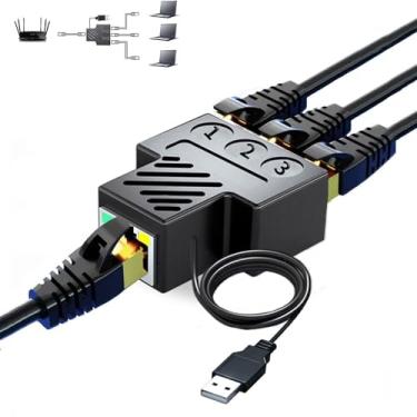 Imagem de Adaptador divisor Ethernet RJ45, Aoiutrn 1 a 3 portas [3 dispositivos de rede simultânea] extensão de rede com cabo de alimentação USB 100 Mbps Internet Speed 8P8C extensor plugue interface LAN para