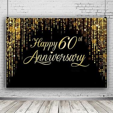 Imagem de IIILUYOT Fundo Anunciário Feliz 60, Fundo de Banner de Fundo Dourado Preto, Pôster de Fundo de Fotografia Grande em Ouro Preto Adequado para Decoração de Festa de Aniversário de Casamento - 38