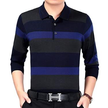 Imagem de Polos de golfe masculinos poliéster listrado tênis camiseta estiramento leve ajuste regular absorção de umidade seco atlético macio(Color:2007Blue,Size:XL)