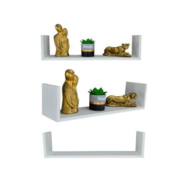 Imagem de Kit 3 Prateleiras U 60 x 15cm Branca Suporte Nicho MDF
