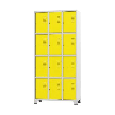 Imagem de Armário Roupeiro De Aço Para Vestiário 12 Portas Locker Amarelo com Chave
