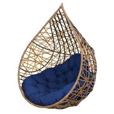 Imagem de Cadeira Balanço Ninho Suspenso Gota Tramado C- Almofada Impermeável Acesse Móveis Caramelo-azul