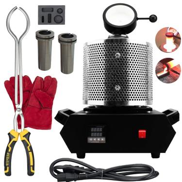 Imagem de HDaspijh Forno de fusão de ouro, máquina de fundição de metal digital de 1150 °C/2102 fagor com cadinho de grafite de 1/2/3 kg, luvas e tanque de óleo, fundição para ouro, prata E cobre, Preto-1 kg