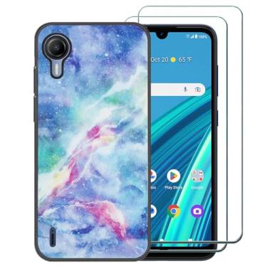 Imagem de Ranyi Capa para Cricket Debut S2 com protetor de tela, AT&T Calypso 4, estampa de mármore celeste, ultrafina, proteção TPU de borracha de silicone para Cricket Debut S2/ATT Calypso 4 - Azul