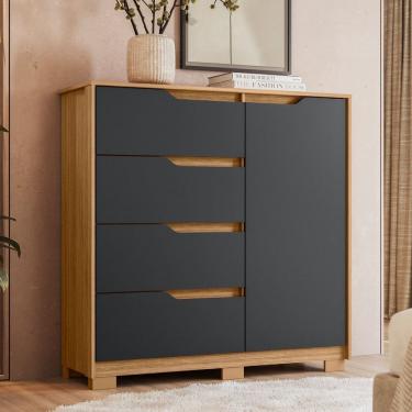 Imagem de Cômoda Sapateira 4 Gavetas e 1 Porta Sole Marrom/Titanium