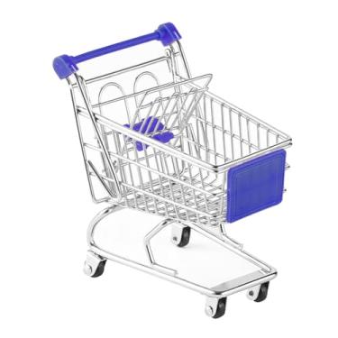 Imagem de Ｂｅｓｇａ Mini carrinho de compras organizador de mesa supermercado carrinho de mão de metal brinquedo cosplay jogo casa brinquedos divertido modelo de metal, Azul