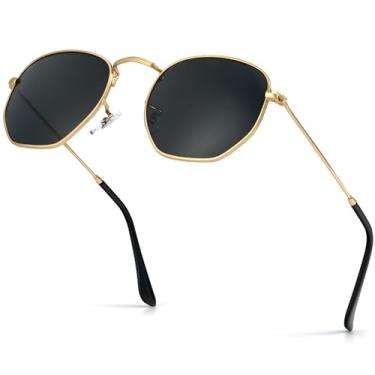 Imagem de KALIYADI Óculos de sol para mulheres e homens, proteção UV quadrada polarizada, óculos de sol hexagonais modernos com armação de metal, Bb3 Ouro/Cinza (Lente de Vidro|Não Polarizada|Hexagonal), Medium