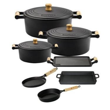 Imagem de Jogo de Panela de Ferro Fundido 7 peças Chapa Assadeira e Tapioqueira 