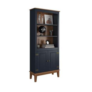 Imagem de Estante de Madeira Maciça 2 Portas - Apaixone&Decore, Azul Petróleo - 