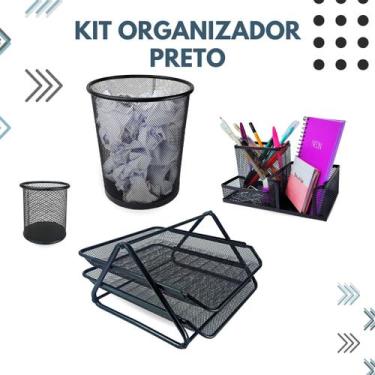 Imagem de Kit Escritório Organizador Bandeja Lixeira Porta Lápis Lixo - Markys S