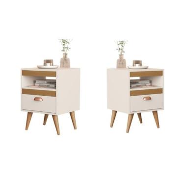 Imagem de Kit 2 mesas de cabeceira Sal Pés Palito - Off White / Nature - Comprar