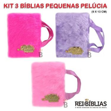 Imagem de Kit 3 Bíblias Pequena Luxo Com Alça Pelúcia Variadas - REI DAS BIBLIAS
