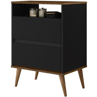 Imagem de Mesa de Cabeceira J&A Móveis Lotus retrô 2 gavetas e 1 nicho Preto Jeq