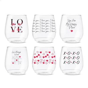 Imagem de TOSSWARE POP 396.9 g Vino Love Wins Series, conjunto de 6, qualidade premium, recicláveis, inquebráveis e óculos impressos de plástico transparente