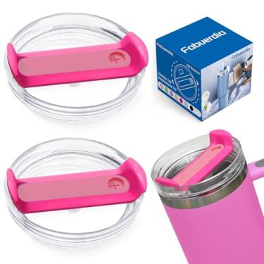 Imagem de Tampa de copo de substituição de 1,134 g, compatível com Stanley Quencher, pacote com 2 capas transparentes à prova de derramamento para acessórios Stanley Cup (rosa choque)