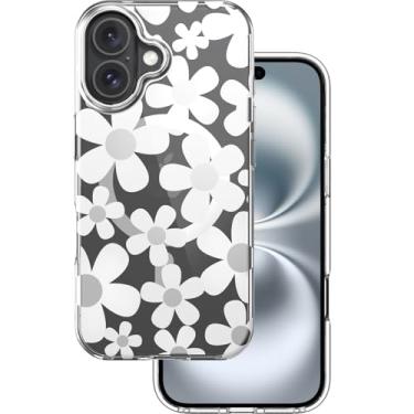 Imagem de SWITCHEASY Fleur M - Capa com design floral floral para iPhone 16 de 6,1 polegadas, padrão 3D, compatível com MagSafe, capa protetora de telefone para mulheres - branca