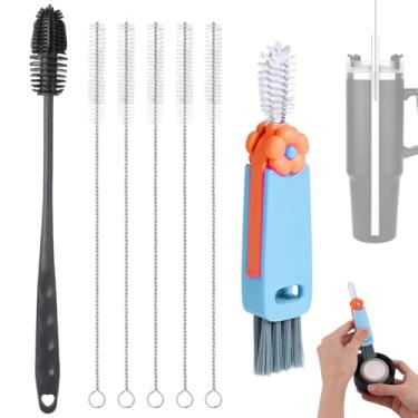 Imagem de Conjunto de 6 escovas de limpeza de garrafas para Yeti, 5 peças de escovas de aço inoxidável de nylon para tampa de copo de canudo de plástico para garrafa de água compatível com Yeti 25/26/35/1,290 g