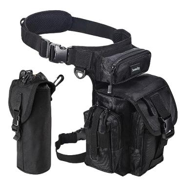 Imagem de Jueachy Bolsa de perna masculina tática com detecção de metal com bolsa para garrafa de água preta