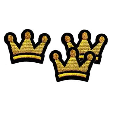 Imagem de Mini coroa pequena remendos amarelos apliques bordados símbolo crachá roupas jeans camiseta chapéu mochilas para homens mulheres meninos meninas (3 peças)