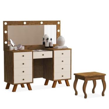 Imagem de Penteadeira Camarim Mila com Banqueta - Móveis Luapa, Malbec/Off White
