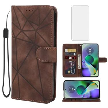 Imagem de Wanyuexes Capa para Moto G54 5G, Motorola G54 XT2343-5 Capa carteira com protetor de tela de vidro temperado, pele sensação de pele flip suporte suporte para cartão de crédito capa de telefone para