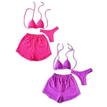 Imagem de Kit 2 Biquíni Com Short Malha Canelada Brilhante Premium - Praia - Bet